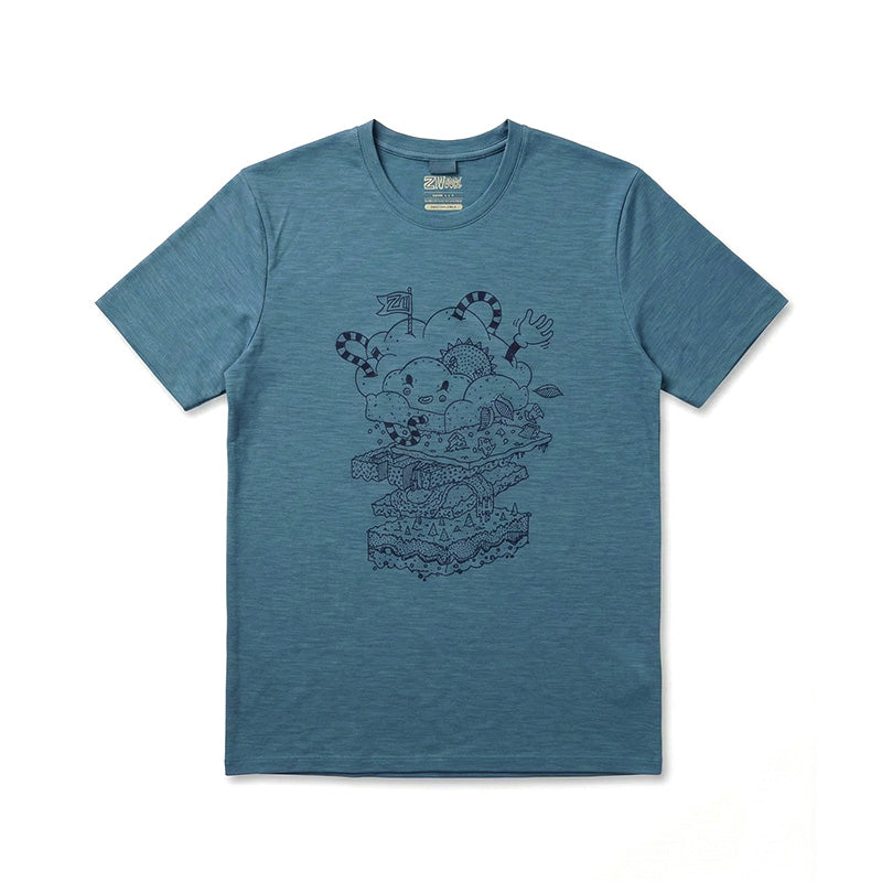 17.5μm Men‘s Short-sleeved Tencel Merino Wool Pattern T-shirt (150g)