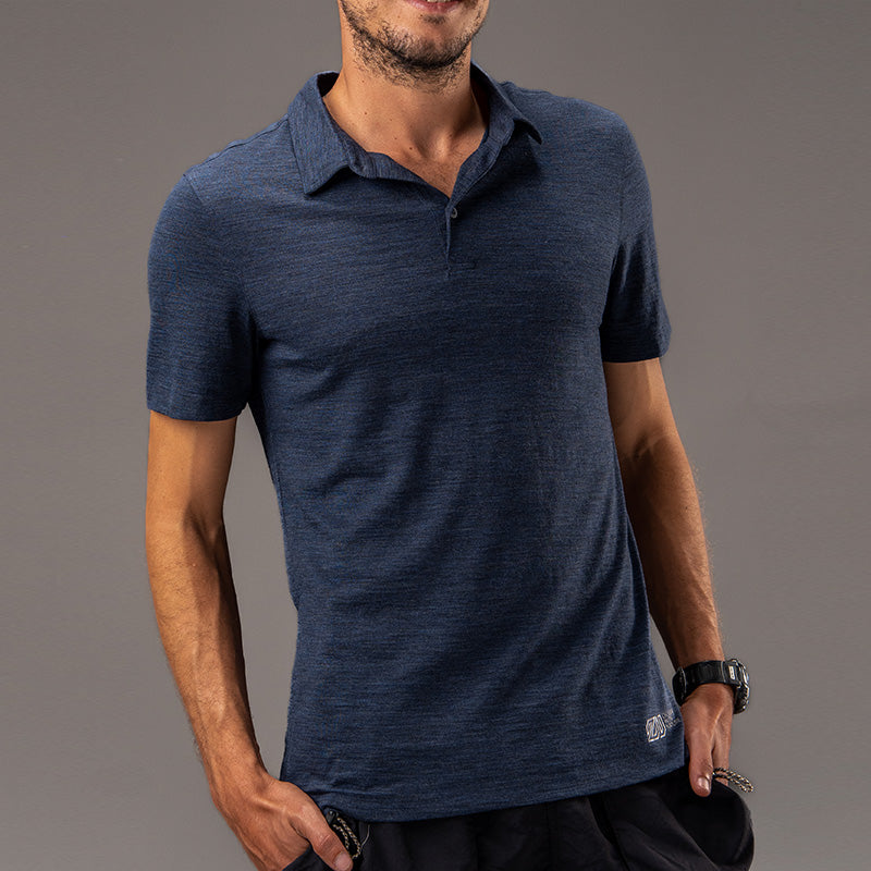 17.5μm Men's Wool Short Sleeve T-shirt (Navigation Polo) (150g)
