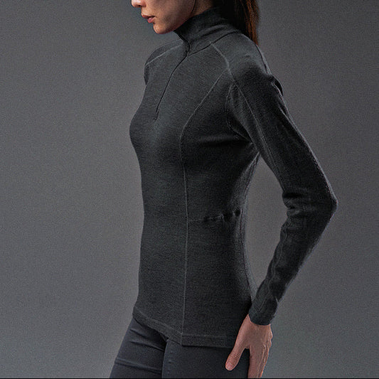 16.5μm Women‘s Long-sleeved Merino Wool Stand-up Collar T-shirt (250g)